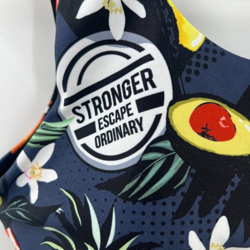 Stronger label sports bra workout top fruit escape ordinary FUNKY loud fun M - Picture 3 of 11